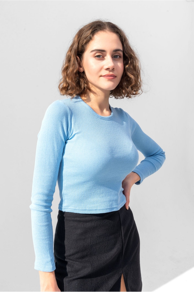 Long Sleeve Corduroy Blouse Crop Knitted T-shirt - Brand: la & vetta - Women & Kids, Baby Clothes Wholesale - TheBS Women