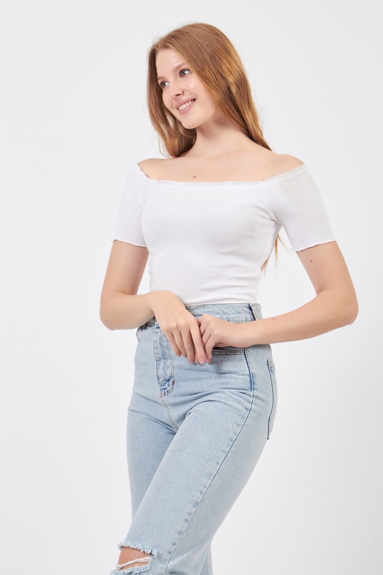 Knitted Carmen Collar Crop Blouse - Brand: la & vetta - Women & Kids, Baby Clothes Wholesale - TheBS Women