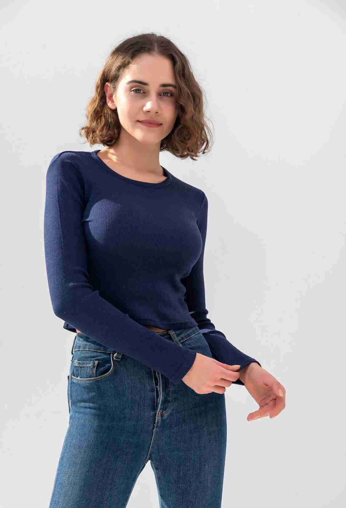 Long Sleeve Corduroy Blouse Crop Knitted T-shirt - Brand: la & vetta - Women & Kids, Baby Clothes Wholesale - TheBS Women