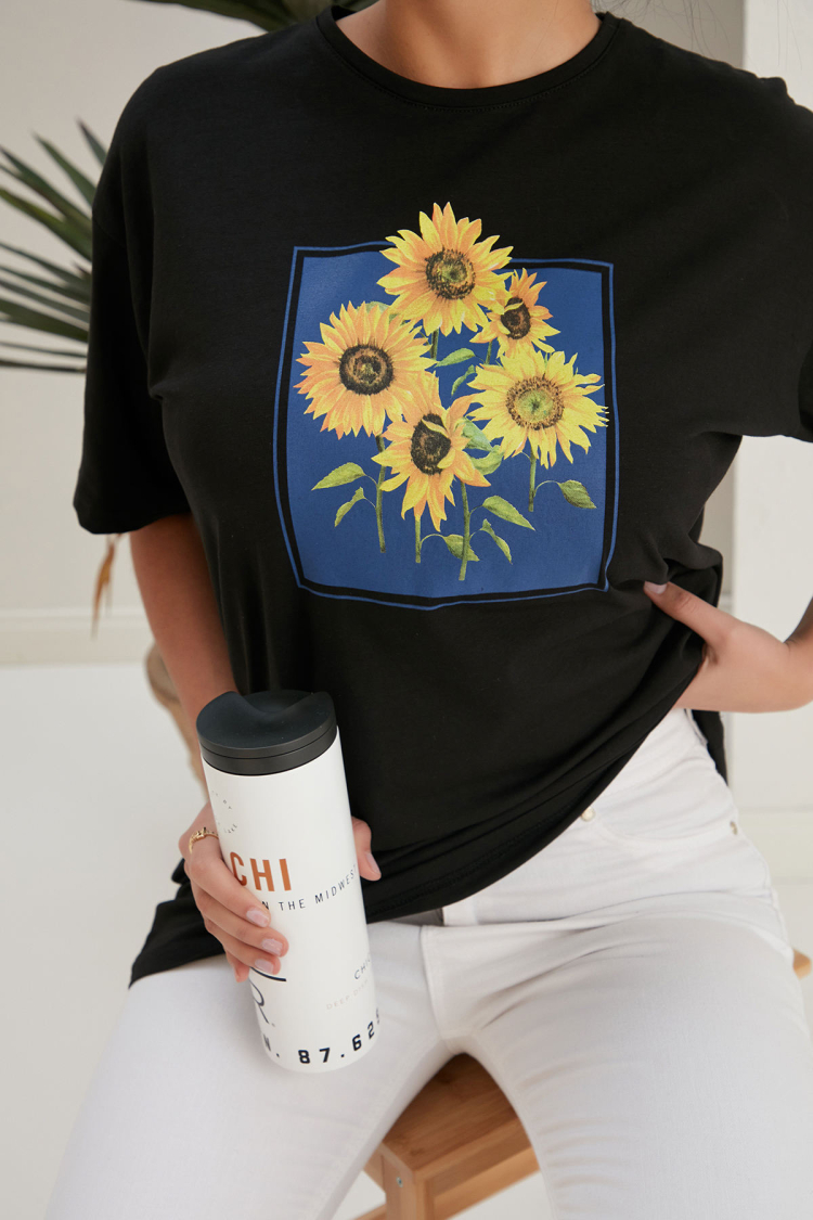 Five Daisy Print Oversize T-Shirt - Producer: My Fashion - Wholesale Women Clothes - TheBS Women