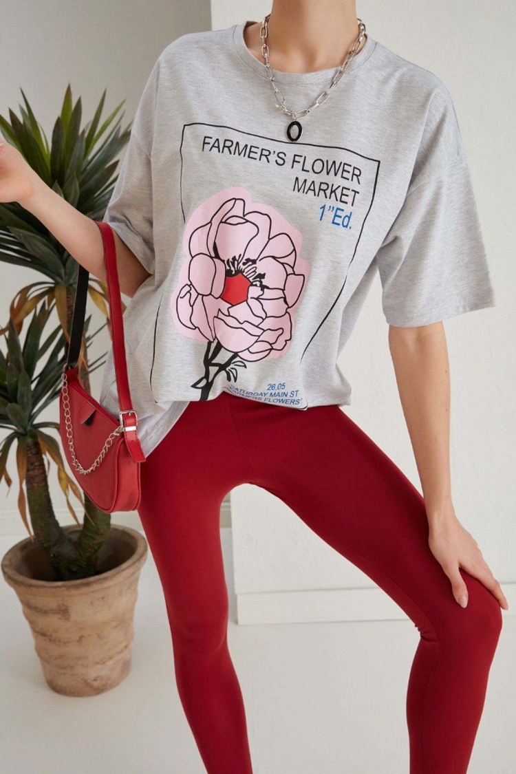 Farmers Print T-shirt - Gray - Producer: My Fashion - Wholesale Women Clothes - TheBS Women