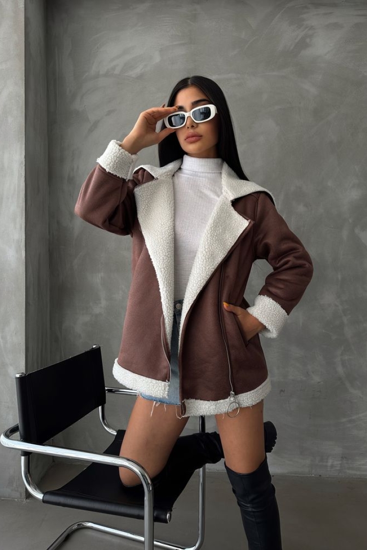 TanLeather Zippered Fur Collar Coat - Producer: Topshow - Wholesale Women Clothes - TheBS Women