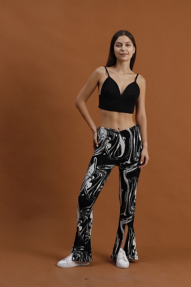 Black Marbled Slit Detailed Trousers - Producer: Topshow - Wholesale Women Clothes - TheBS Women
