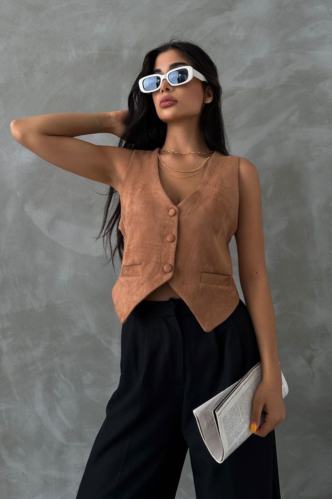 Tan Suede Vest - Producer: Topshow - Wholesale Women Clothes - TheBS Women