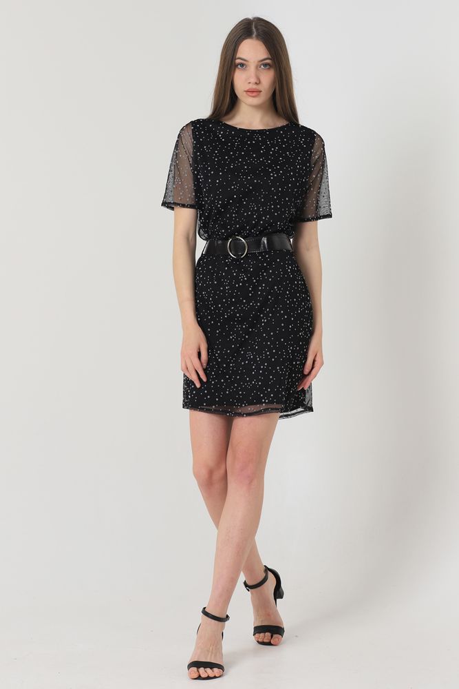 Belted Short Sleeve Dress - Black - Producer: Topshow - Wholesale Women Clothes - TheBS Women
