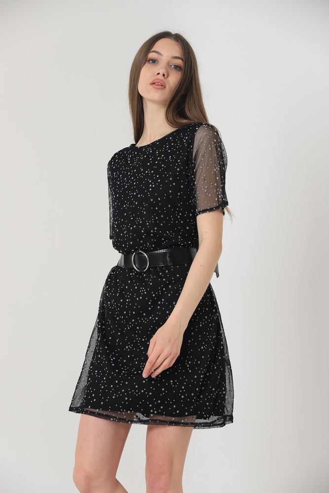 Belted Short Sleeve Dress - Black - Producer: Topshow - Wholesale Women Clothes - TheBS Women