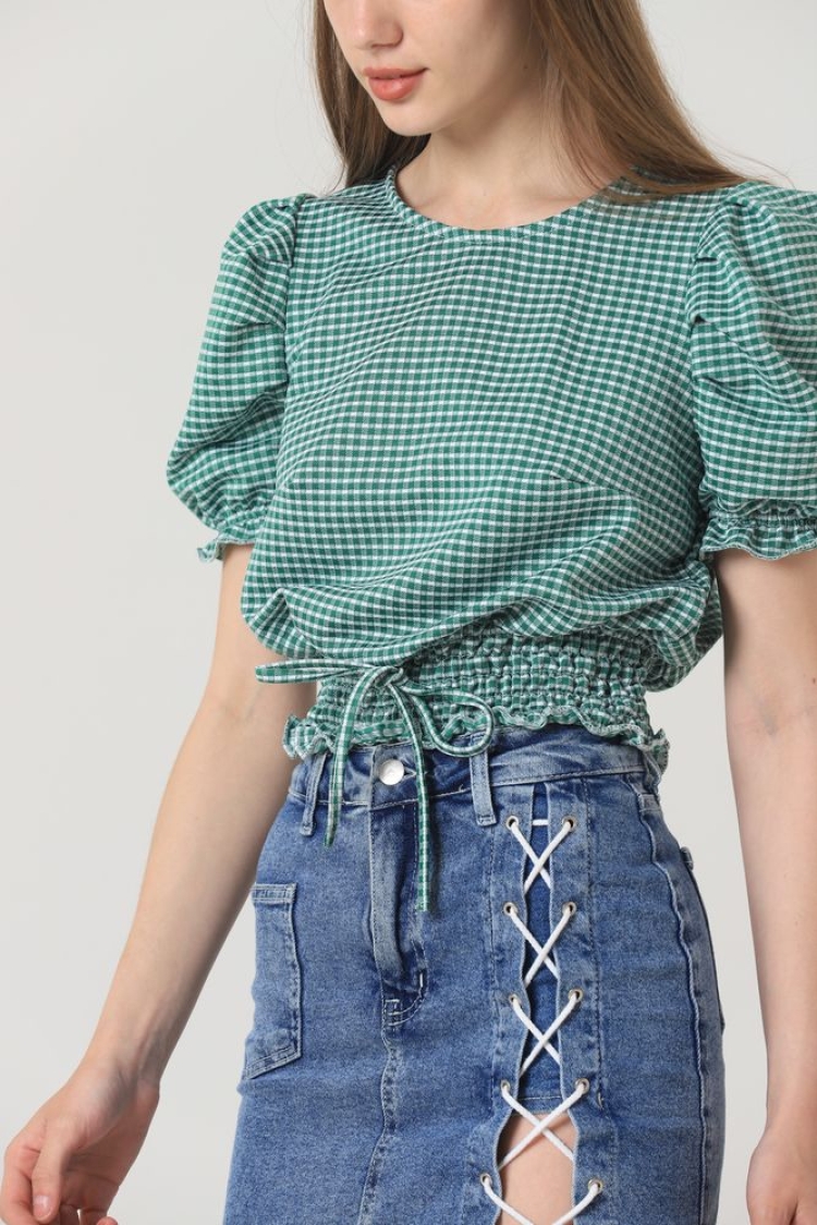 Petti-Checked Blouse With Waistband - Producer: Topshow - Wholesale Women Clothes - TheBS Women