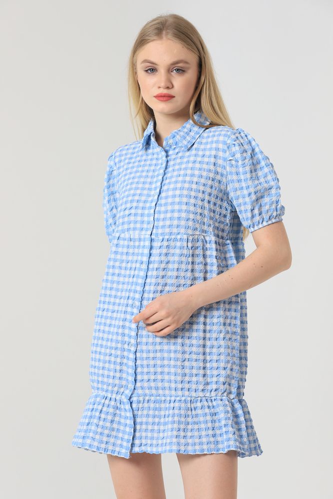 Shirt Collar Halterneck Dress - Blue - Producer: Topshow - Wholesale Women Clothes - TheBS Women