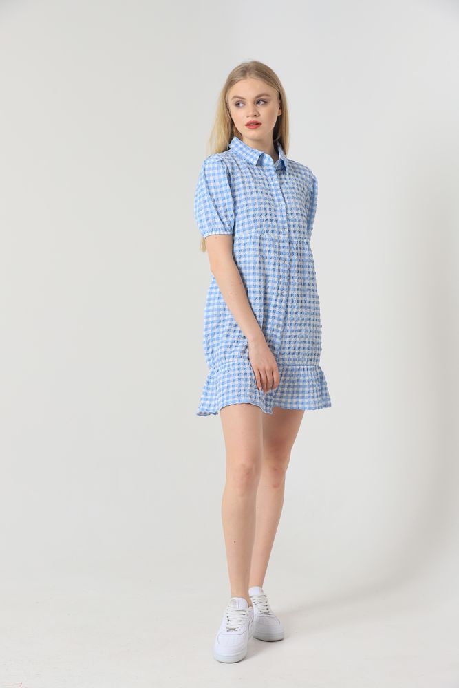 Shirt Collar Halterneck Dress - Blue - Producer: Topshow - Wholesale Women Clothes - TheBS Women
