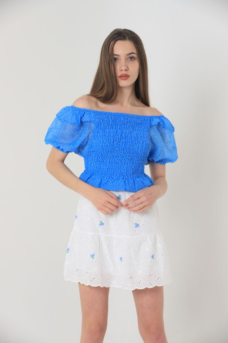 Floral Embroidered Above Knee Skirt -& Blue - Producer: Topshow - Wholesale Women Clothes - TheBS Women