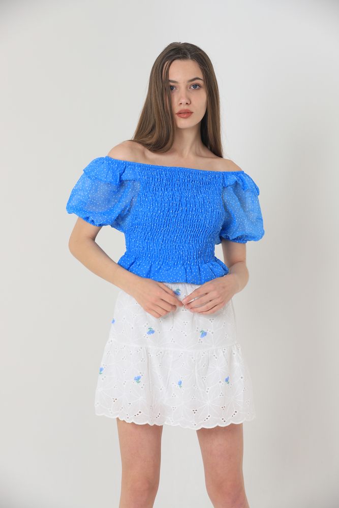 Floral Embroidered Above Knee Skirt -& Blue - Producer: Topshow - Wholesale Women Clothes - TheBS Women