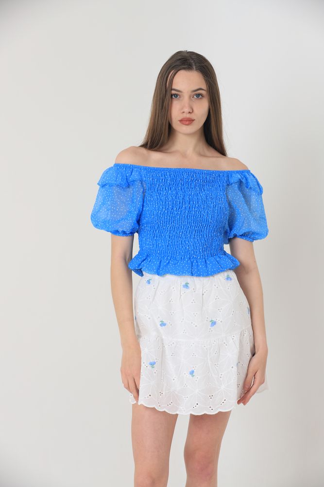 Floral Embroidered Above Knee Skirt -& Blue - Producer: Topshow - Wholesale Women Clothes - TheBS Women