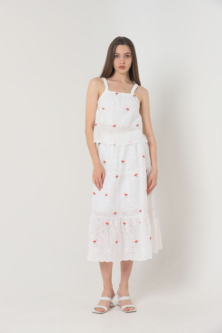 Floral Embroidered Long Skirt - Red & - Producer: Topshow - Wholesale Women Clothes - TheBS Women