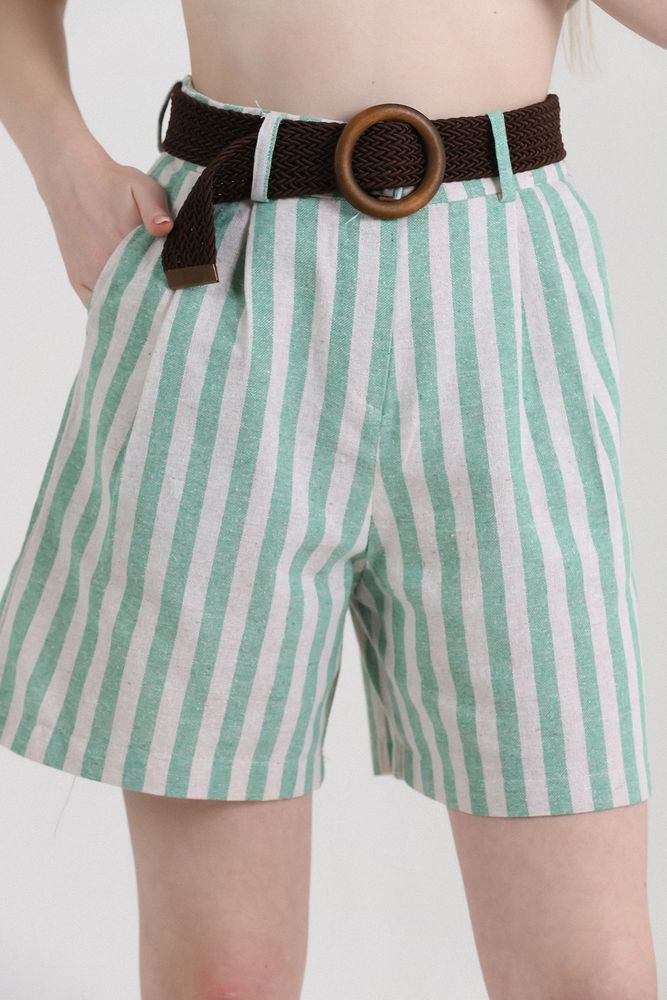 Striped Belted Linen Shorts - Producer: Topshow - Wholesale Women Clothes - TheBS Women
