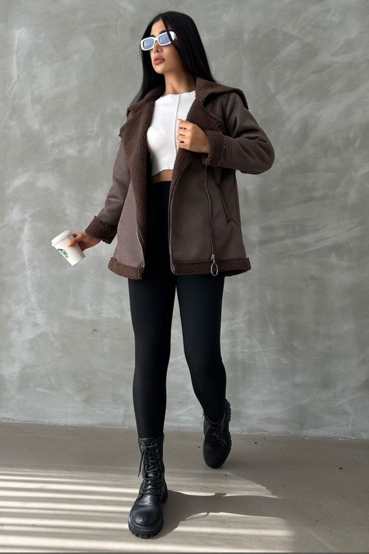 Zippered Leather Coat With Fur Collar - Producer: Topshow - Wholesale Women Clothes - TheBS Women