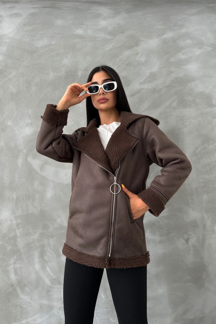 Zippered Leather Coat With Fur Collar - Producer: Topshow - Wholesale Women Clothes - TheBS Women
