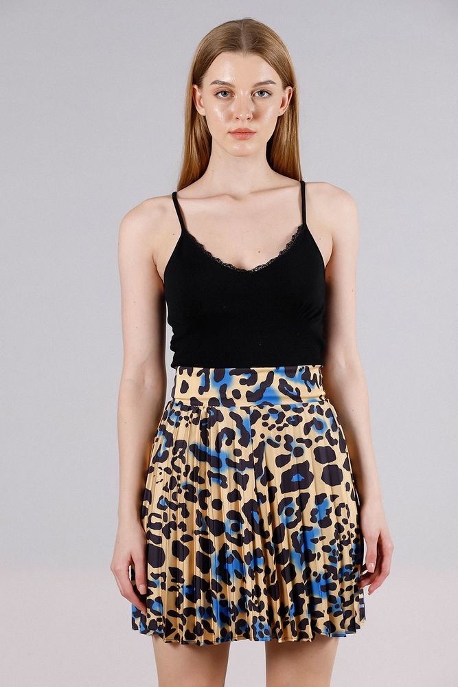 LeopardPleated Satin Above Knee Skirt - Producer: Topshow - Wholesale Women Clothes - TheBS Women