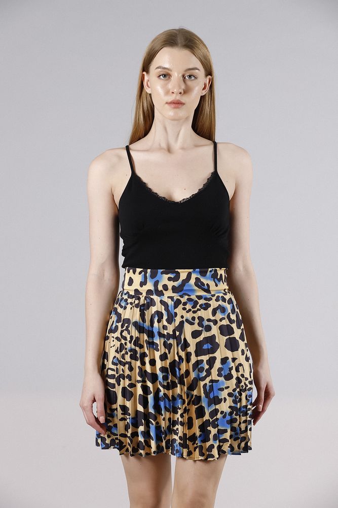 LeopardPleated Satin Above Knee Skirt - Producer: Topshow - Wholesale Women Clothes - TheBS Women