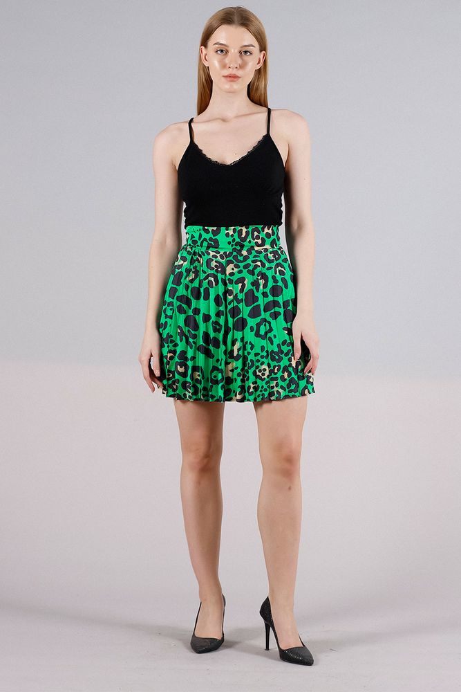 Pleated Satin Above Knee Skirt -Leopard - Producer: Topshow - Wholesale Women Clothes - TheBS Women