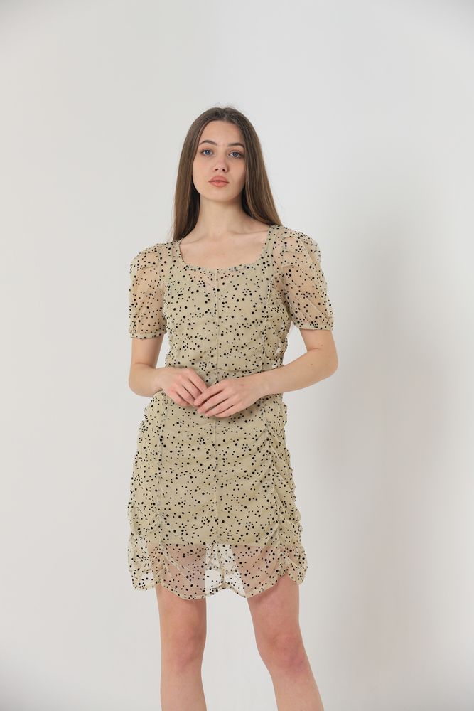 Boat Neck Short Sleeve Dress - Stone & Black - Producer: Topshow - Wholesale Women Clothes - TheBS Women