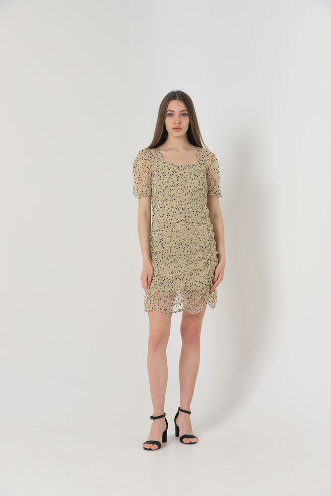 Boat Neck Short Sleeve Dress - Stone & Black - Producer: Topshow - Wholesale Women Clothes - TheBS Women