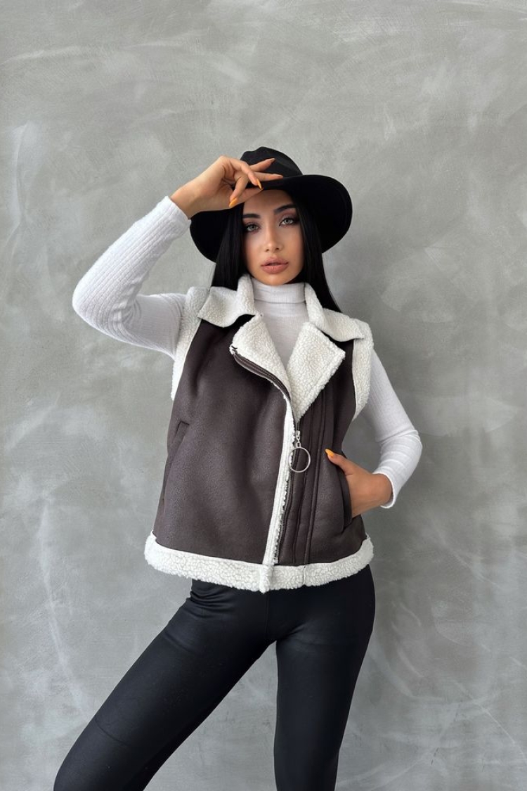 AnthraciteSuede Fur Collar Vest - Producer: Topshow - Wholesale Women Clothes - TheBS Women