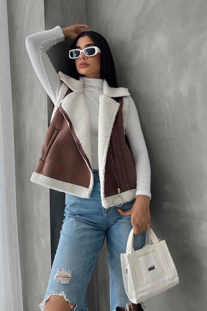 TanSuede Fur Collar Vest - Producer: Topshow - Wholesale Women Clothes - TheBS Women