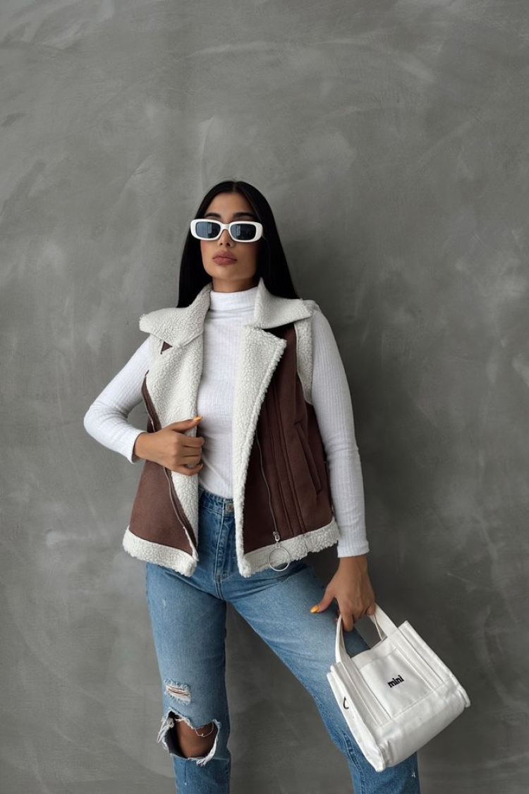 TanSuede Fur Collar Vest - Producer: Topshow - Wholesale Women Clothes - TheBS Women
