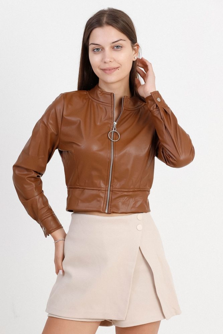 Leather Coat - Tan - Producer: Topshow - Wholesale Women Clothes - TheBS Women