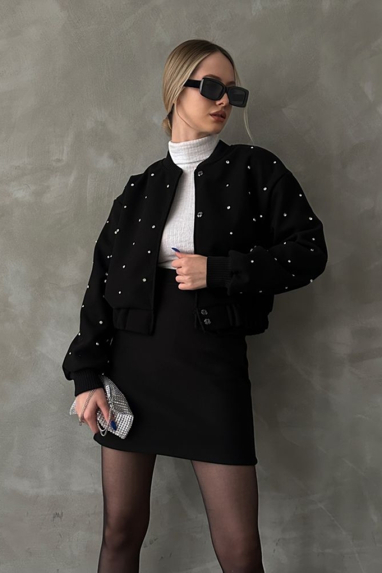 Stone Detailed College Jacket - Producer: Topshow - Wholesale Women Clothes - TheBS Women