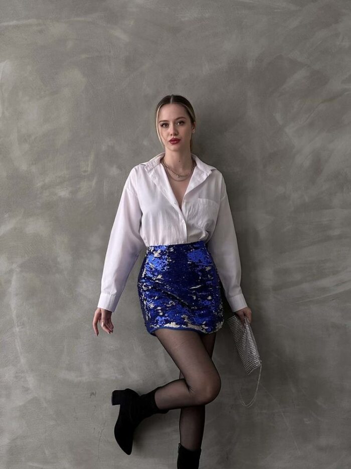 Blue Sequin F 1401 Sequin Skirt - Producer: Topshow - Wholesale Women Clothes - TheBS Women