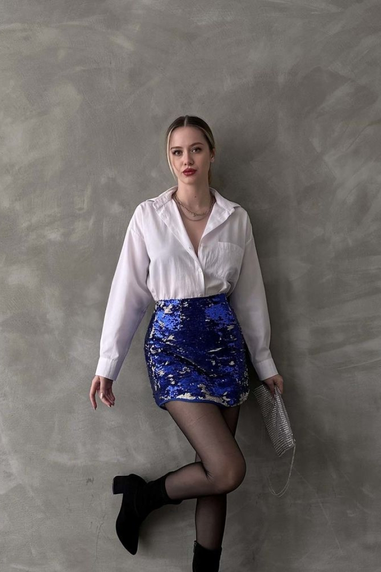 Blue Sequin F 1401 Sequin Skirt - Producer: Topshow - Wholesale Women Clothes - TheBS Women