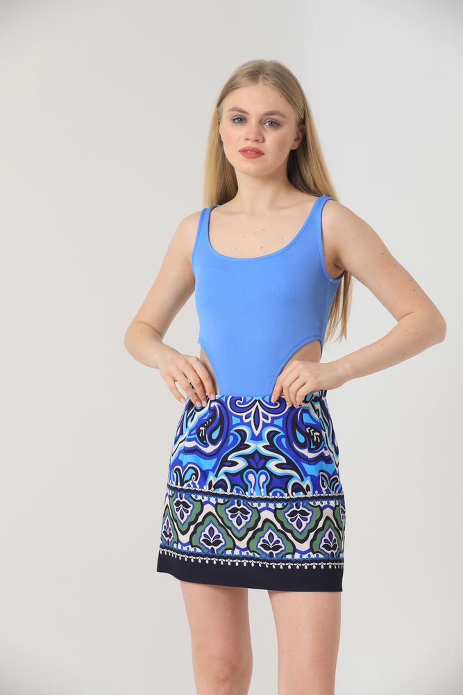 Blue Scalloped Crew Neck Blouse - Producer: Topshow - Wholesale Women Clothes - TheBS Women
