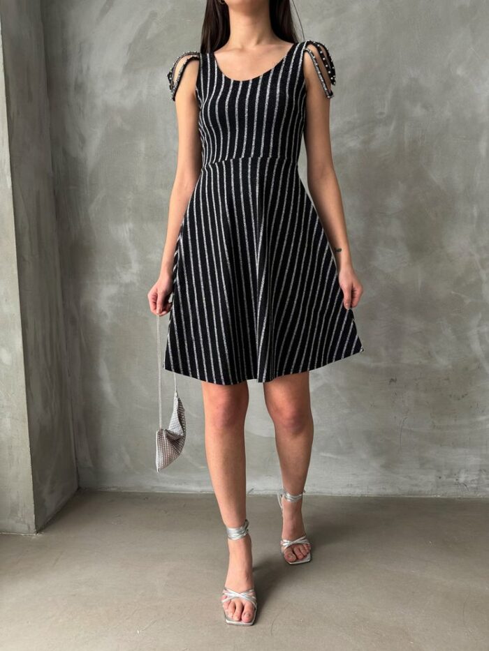 Black Silver Striped Sleeveless Dress - Producer: Topshow - Wholesale Women Clothes - TheBS Women