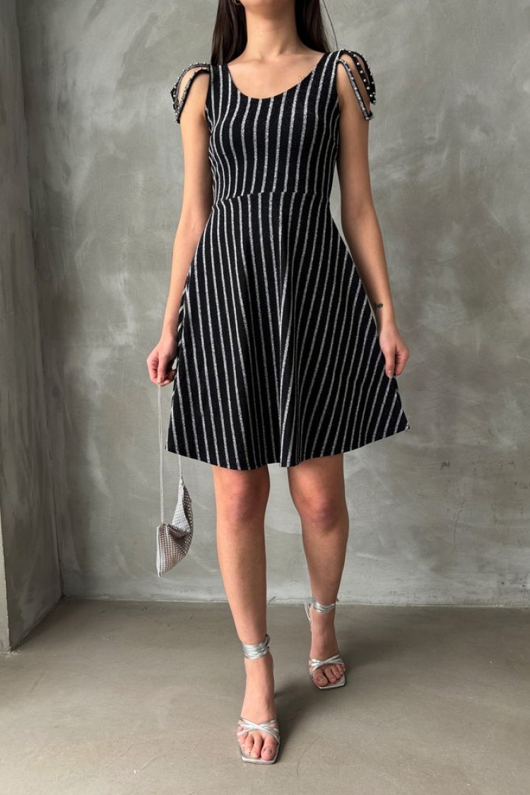 Black Silver Striped Sleeveless Dress - Producer: Topshow - Wholesale Women Clothes - TheBS Women