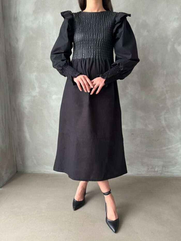 Black Size Leather Sleeve Skirt Poplin Dress - Producer: Topshow - Wholesale Women Clothes - TheBS Women