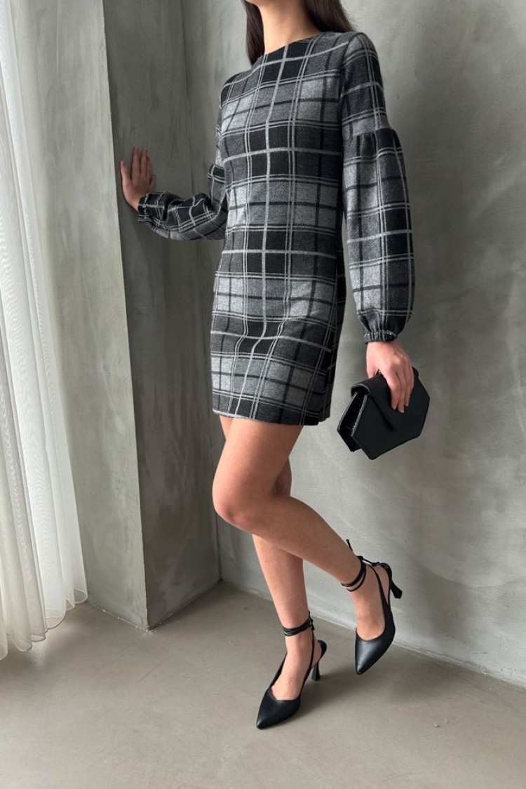 Anthracite Plaid Dress - Producer: Topshow - Wholesale Women Clothes - TheBS Women