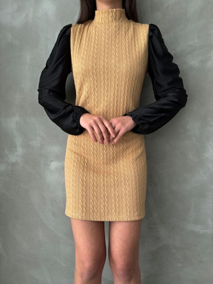 Sleeves Leather Turtleneck Above Knee Dress - Producer: Topshow - Wholesale Women Clothes - TheBS Women