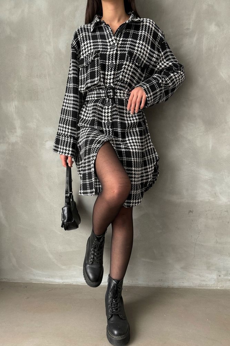 Plaid Houndstooth Plaid Dress - Producer: Topshow - Wholesale Women Clothes - TheBS Women