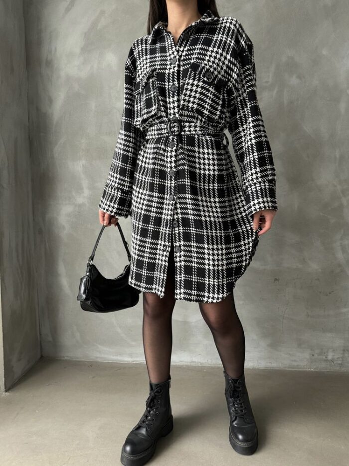 Plaid Houndstooth Plaid Dress - Producer: Topshow - Wholesale Women Clothes - TheBS Women