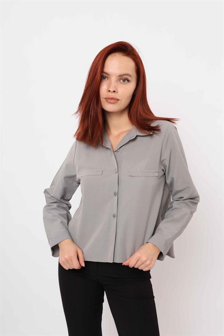 Pocket Embellished Shirt - Gray - Brand: Reyon - Women & Kids, Baby Clothes Wholesale - TheBS Women