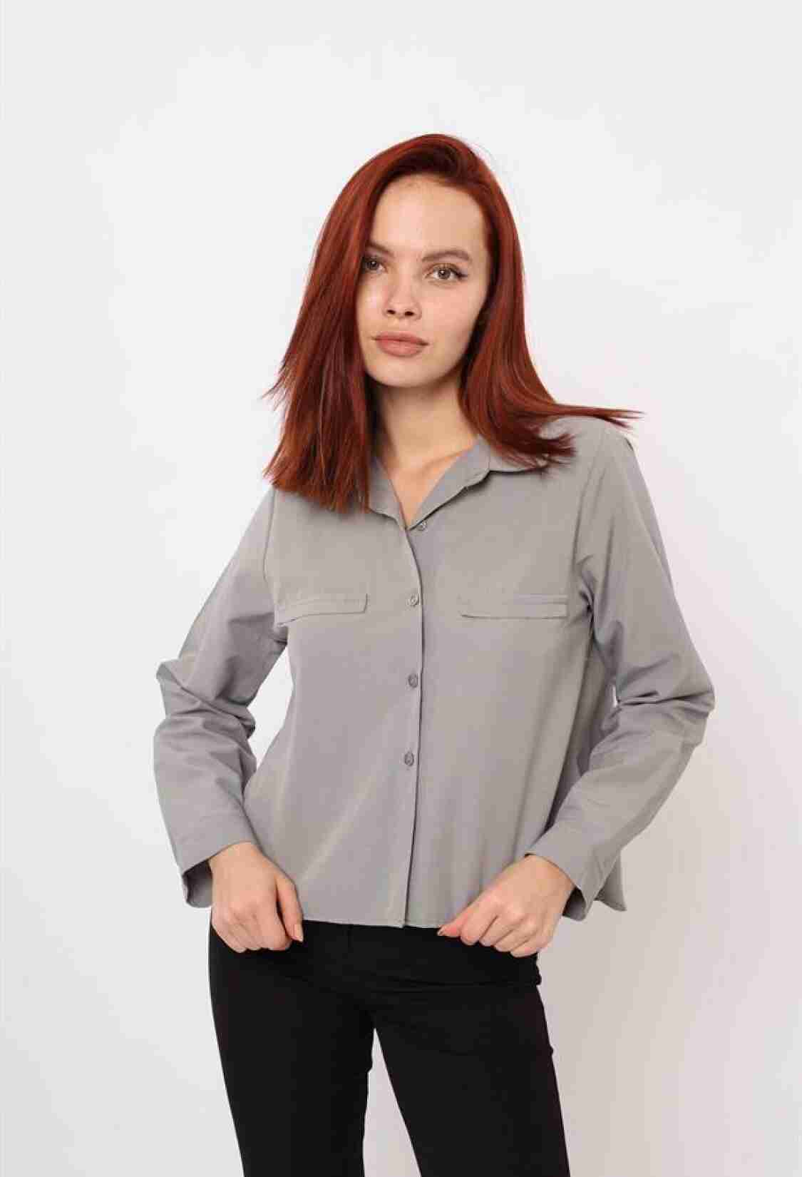Pocket Embellished Shirt - Gray - Brand: Reyon - Women & Kids, Baby Clothes Wholesale - TheBS Women