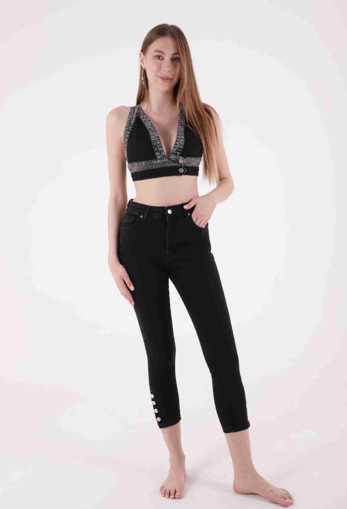 Four Button High Waist Skinny Jeans - Anthracite - Brand: XLove - Women & Kids, Baby Clothes Wholesale - TheBS Women