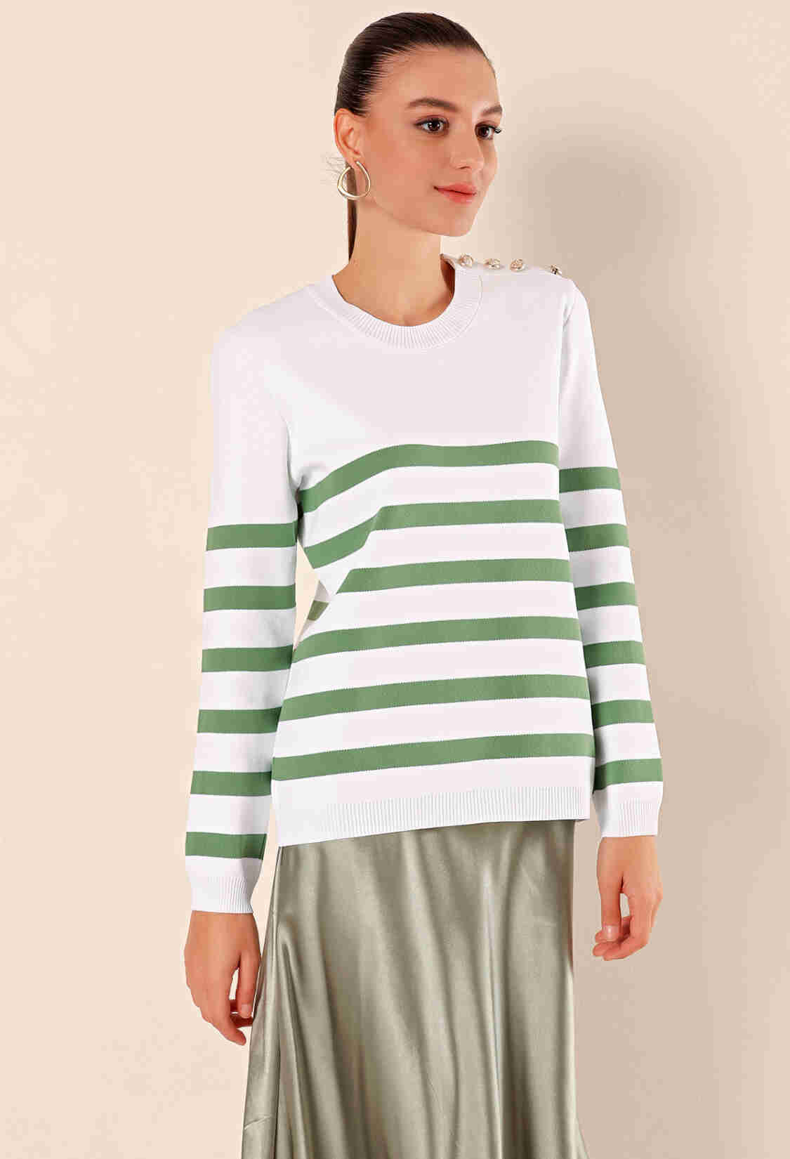 Button Detailed Striped Sweater - C. Çağla - Brand: Bigdart - Women & Kids, Baby Clothes Wholesale - TheBS Women