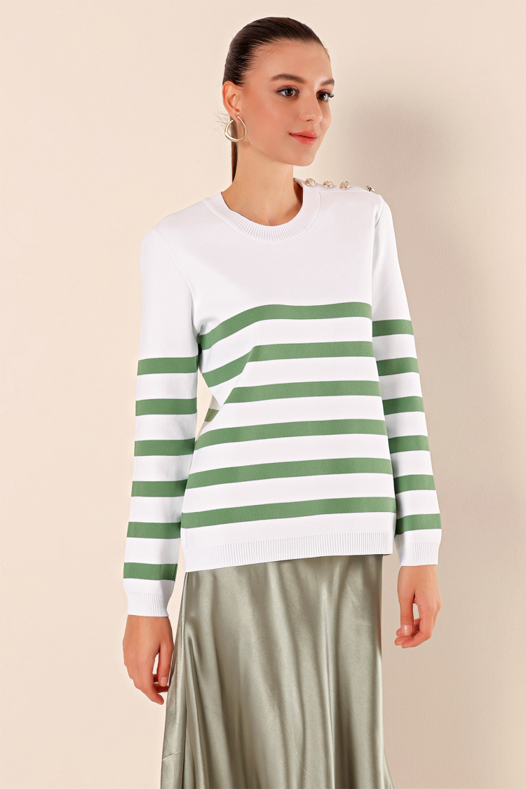 Button Detailed Striped Sweater - C. Çağla - Brand: Bigdart - Women & Kids, Baby Clothes Wholesale - TheBS Women