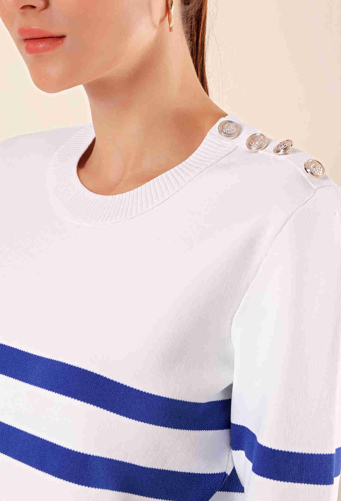 Button Detailed Striped Sweater - C.saks - Brand: Bigdart - Women & Kids, Baby Clothes Wholesale - TheBS Women