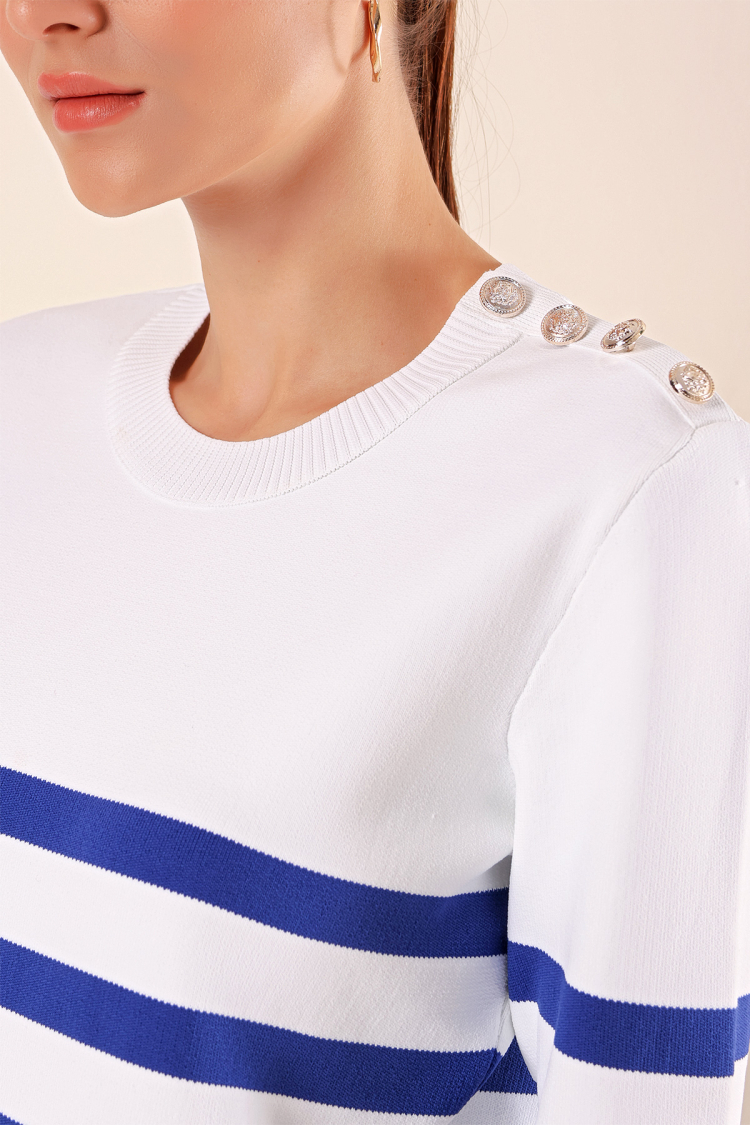 Button Detailed Striped Sweater - C.saks - Brand: Bigdart - Women & Kids, Baby Clothes Wholesale - TheBS Women