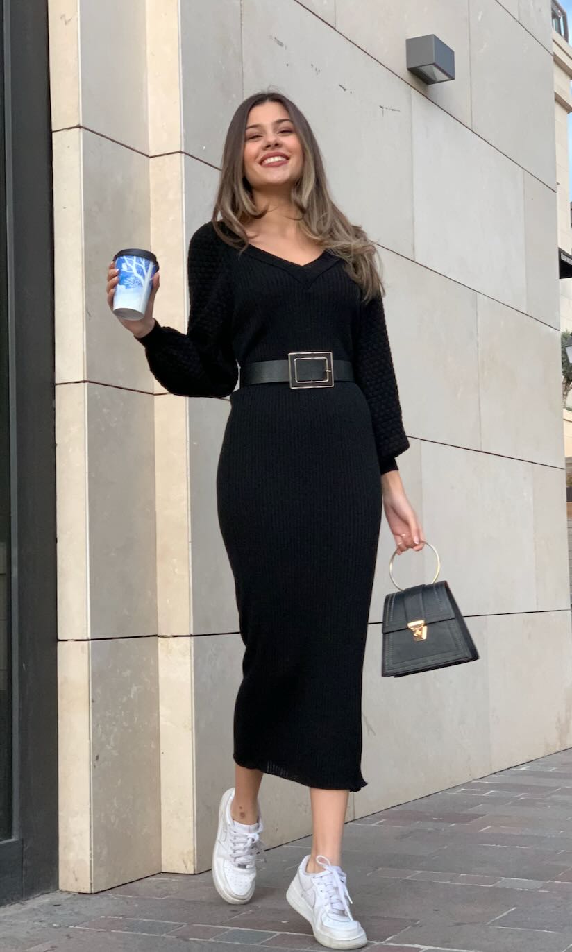 V-Neck Balloon Sleeve Knitwear Dress - Brand: My Fashion - Women & Kids, Baby Clothes Wholesale - TheBS Women