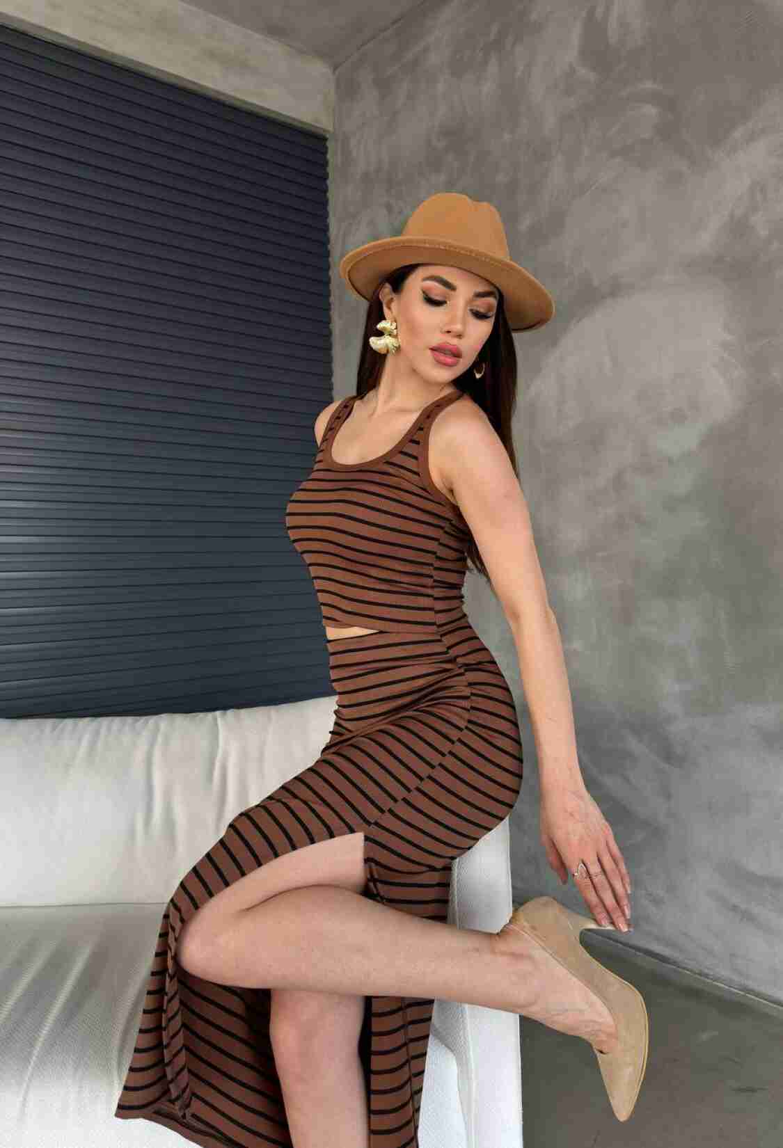 Midi Length Striped Skirt With Elastic Waist - Brand: Fiori - Women & Kids, Baby Clothes Wholesale - TheBS Women