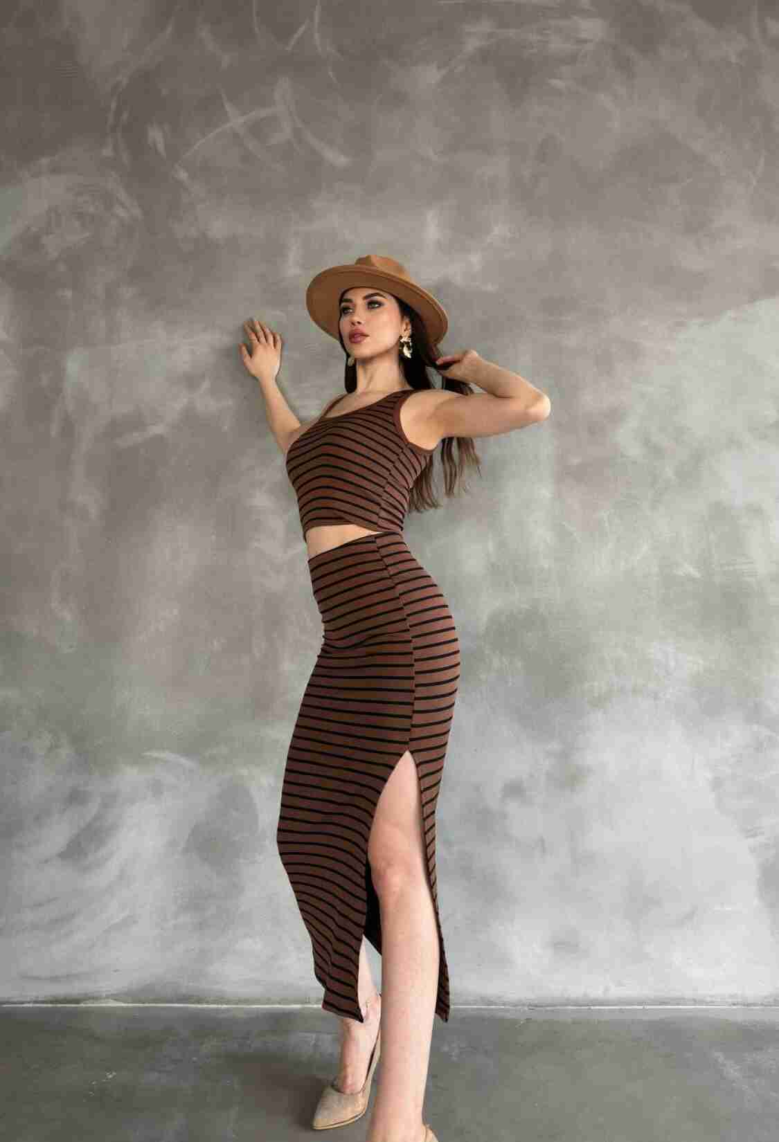 Midi Length Striped Skirt With Elastic Waist - Brand: Fiori - Women & Kids, Baby Clothes Wholesale - TheBS Women